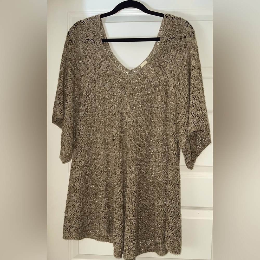 Faded Glory Sz 22/24  Brown/ Beige Short Sleeve Cutout Sweater
